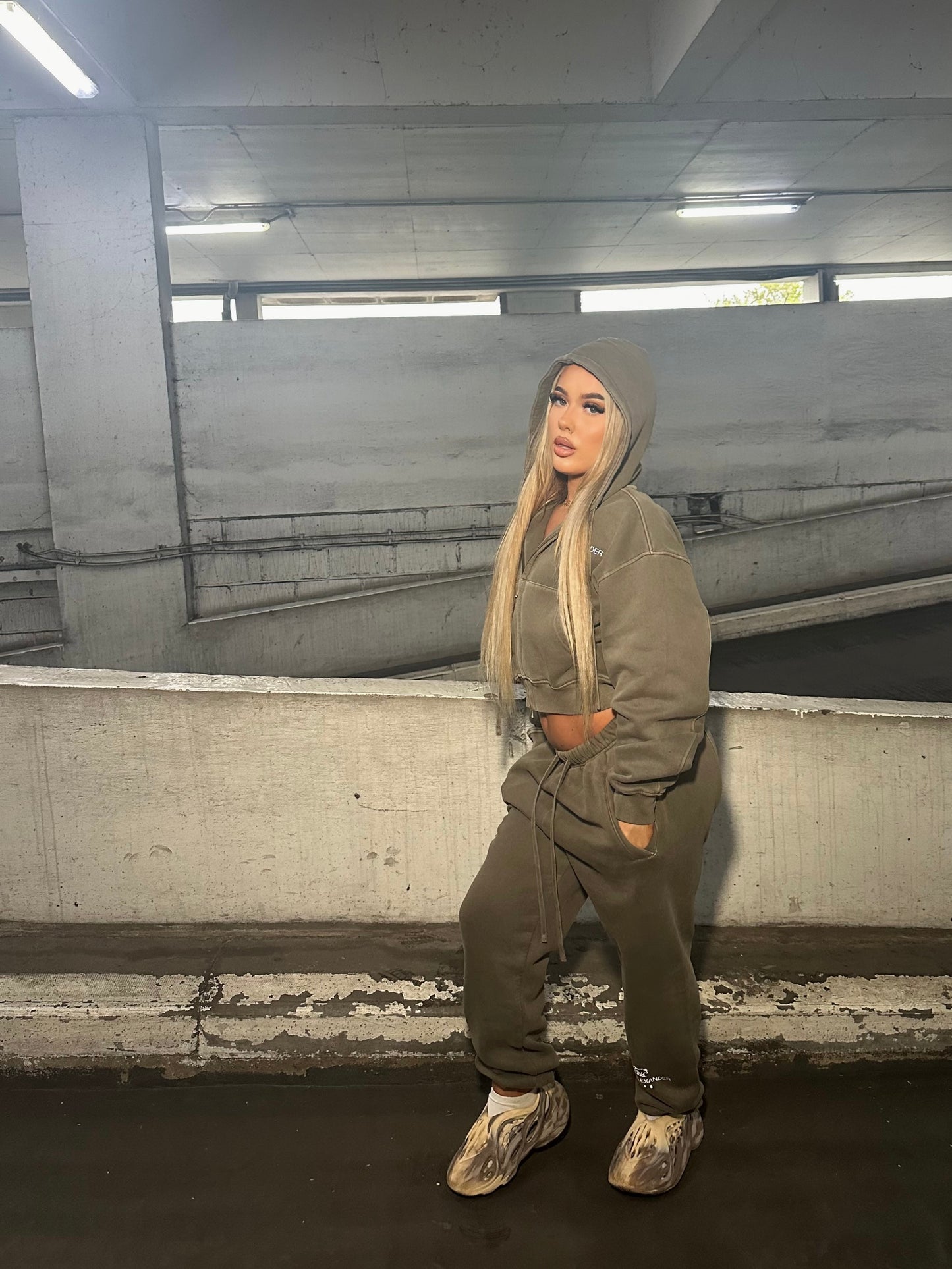 Washed Khaki - Cropped Hoodie